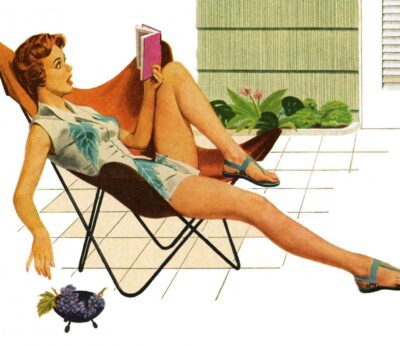 Ilustración de mujer sentada leyendo