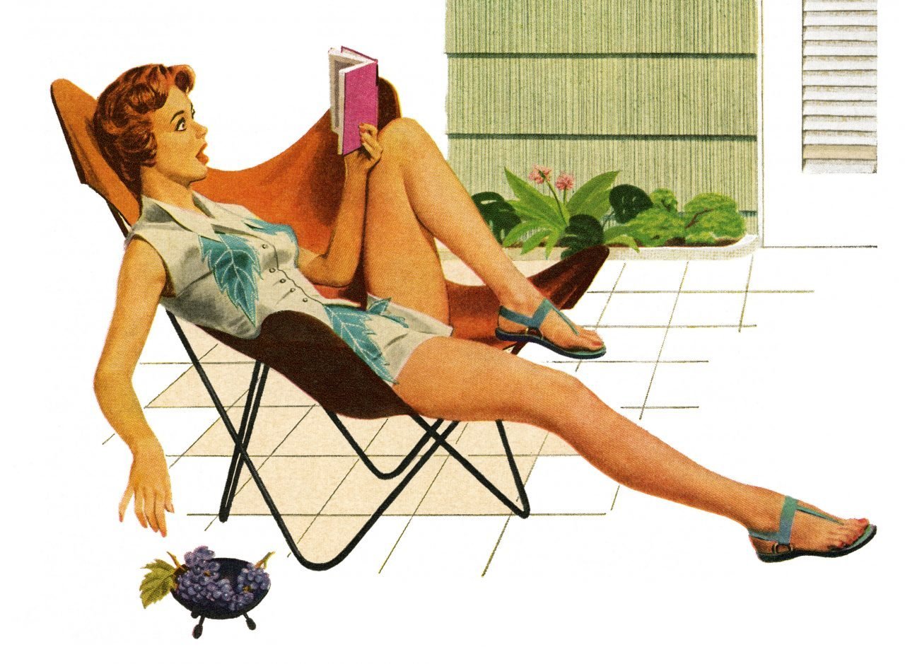 Ilustración de mujer sentada leyendo
