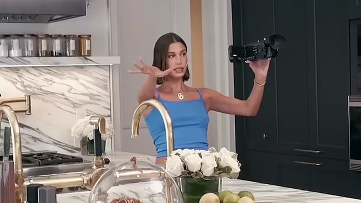 Hailey Bieber takes a tour of her kitchen full of art and chaos