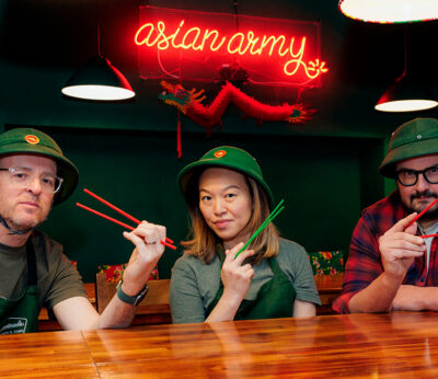 Asian Army arrives at Café Comercial