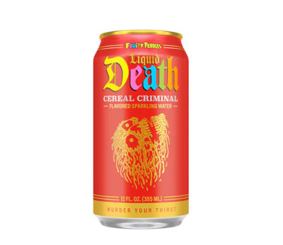 Liquid Death y Fruity Pebbles lanzan una bebida criminal de cereales